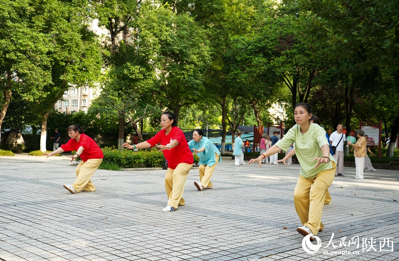 西安市勞動公園內(nèi)，市民正在練習(xí)五禽戲。人民網(wǎng)記者 賈凱璐攝